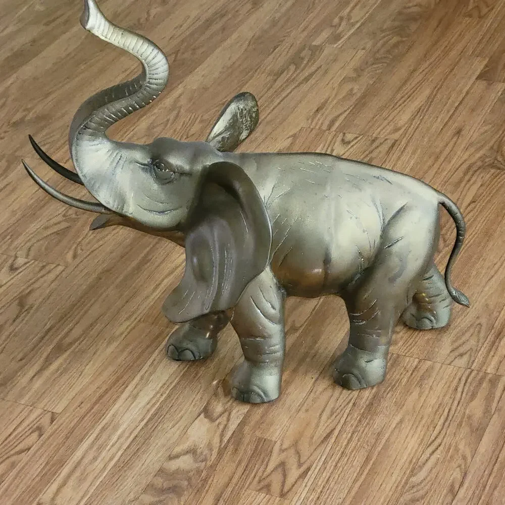Vintage Brass Elephant Sculpture trunk up Enormous Very Large Heavy Weight 23lb